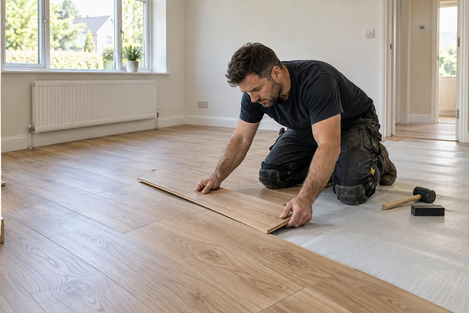 Floor Fitters work illustrated in a newly generated photograph